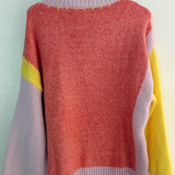 Easel Red, Yellow, and Purple V-Neck Sweater - Picture 2 of 4